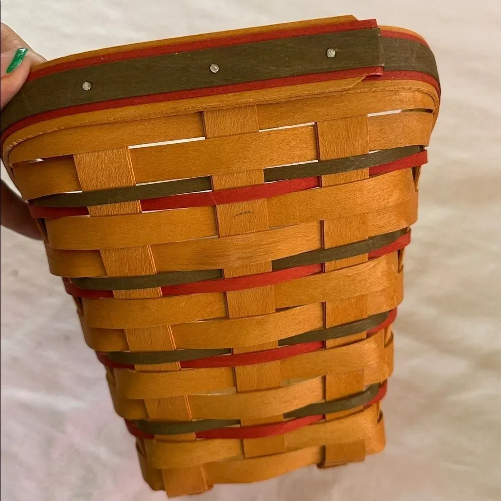 Longaberger Wooden Vegetable Basket Sleigh Shaped with Plastic and Fabric Liners
